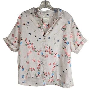 Cynthia Rowley 100% Linen Beach Print Button Down Shirt - Size Medium